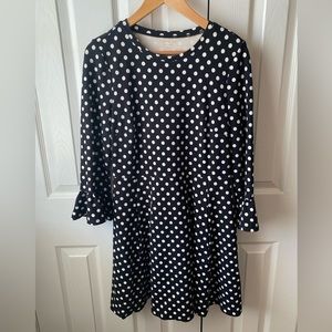 kate spade Lia Black and White Dot Ponte Fit and Flare Bell Sleeve Dress SZ L